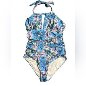 EOMENIE womens hippie floral print halter style one piece swimsuit sz M NWT